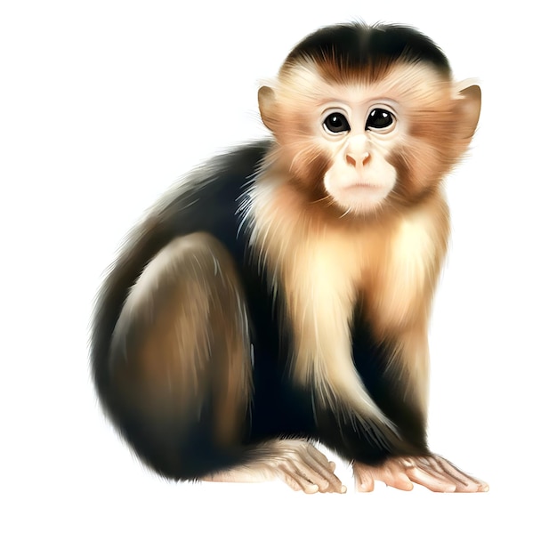 Foto lindo mono bebé aislado en un estilo de dibujo de acuarela de fondo blanco