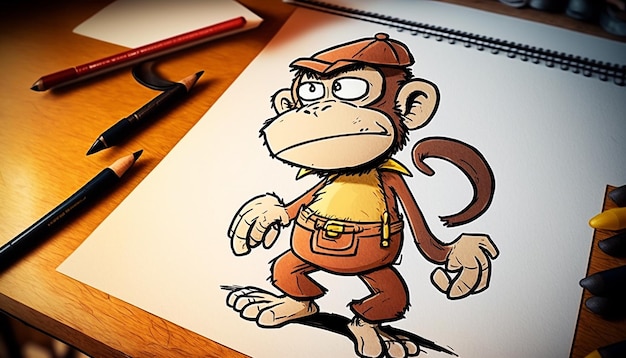 Lindo mono dibuja un estilo de dibujos animados bebé Ai generó arte