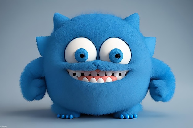 Lindo monstruo azul peludo personaje de dibujos animados en 3D generado por Ai