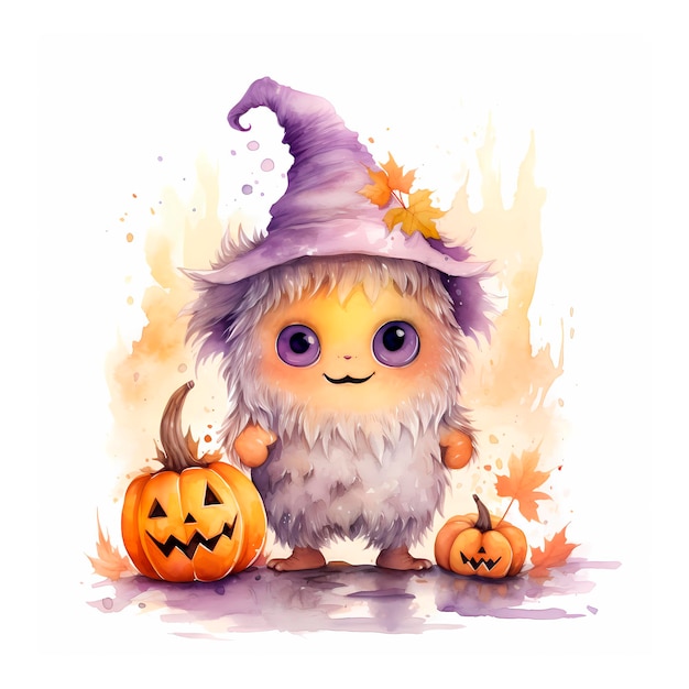 Lindo monstruo de Halloween Ilustración en acuarela