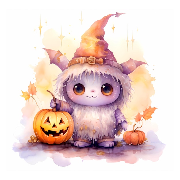 Lindo monstruo de Halloween Ilustración en acuarela