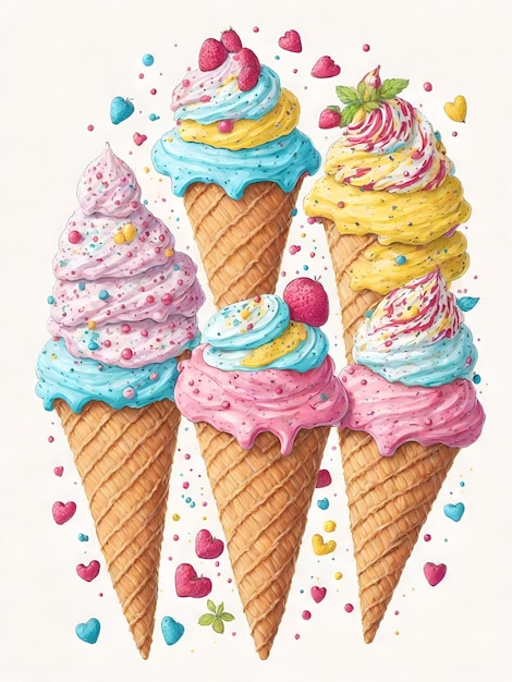 Lindo muchos lindo helado dibujos animados clipart vector