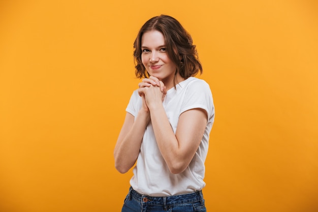 Lindo, mujer joven, posición, aislado