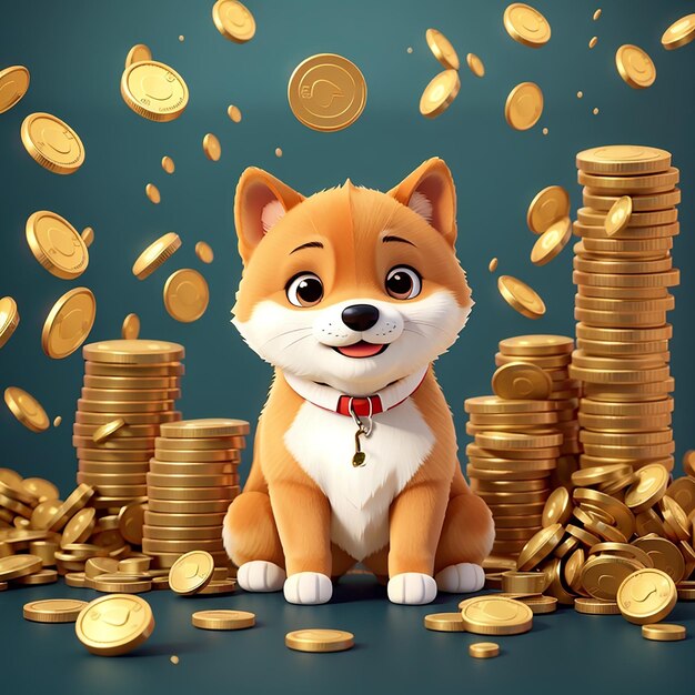 Lindo negocio Shiba Inu perro con dinero dibujos animados icono vectorial ilustración animal negocio aislado