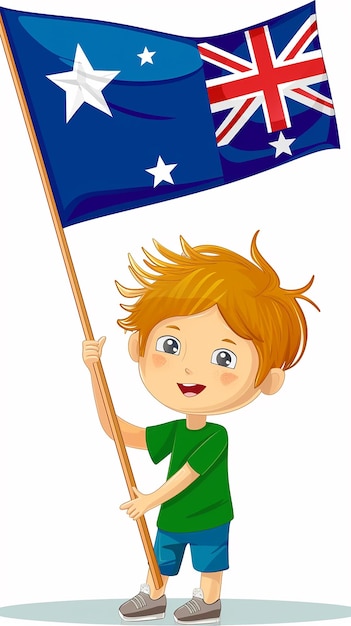 Un lindo niño de Australia con la bandera de Australia