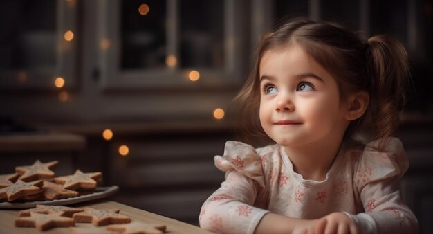 Un lindo niño caucásico sonriendo mientras decora el árbol de Navidad con una familia generada por inteligencia artificial