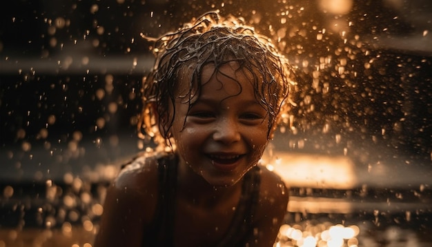 Lindo niño chapoteando en la diversión de verano húmedo generado por IA