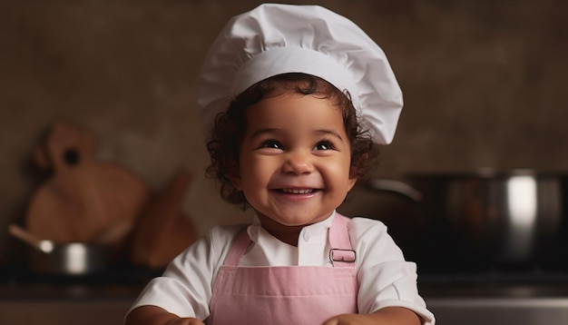 Lindo niño horneando galletas en la cocina doméstica generado por AI