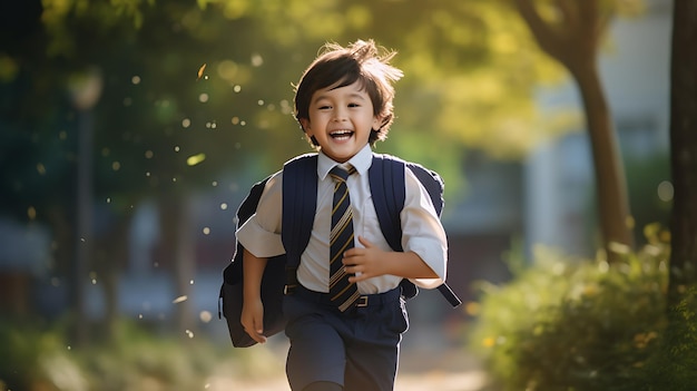 lindo niño sonriente vistiendo ropa escolar