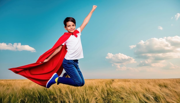 El lindo niño superhéroe volando