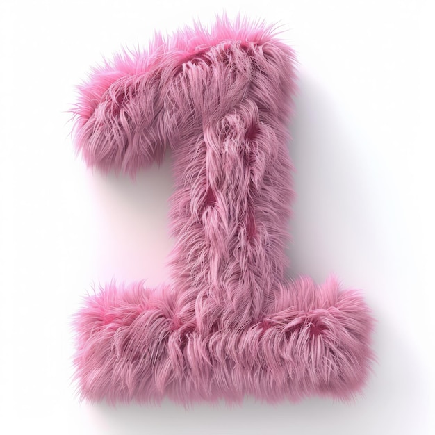 Lindo número rosa 1 o 1 como forma de pelaje cabello corto fondo blanco ilusión 3D estilo libro de cuentos