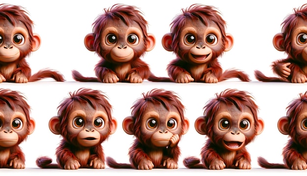 El lindo orangután muestra emociones variadas feliz curioso sorprendido tranquilo la textura detallada del pelaje difiere