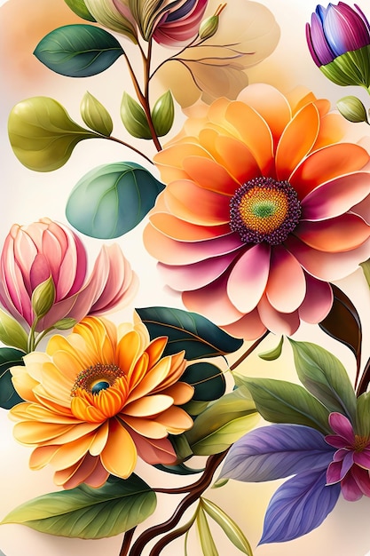 Lindo ornamento floral aquarela