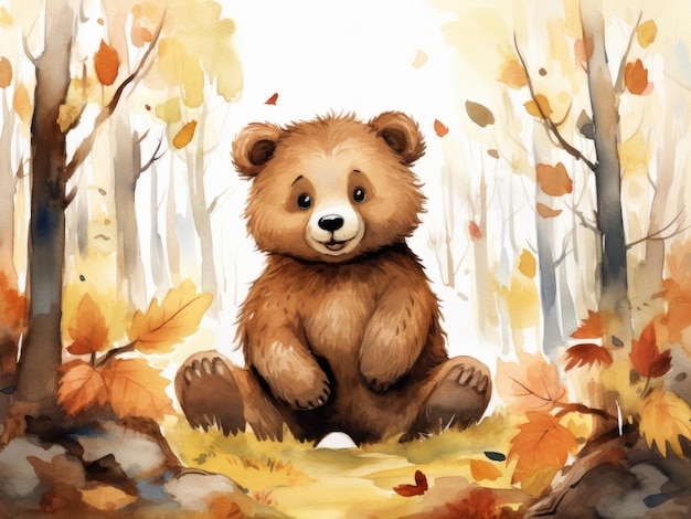 Lindo oso de acuarela ilustración para niños