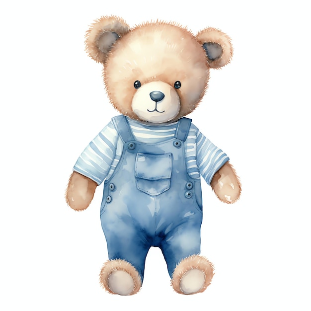 Lindo oso de acuarela con ropa azul ilustración osos de peluche clipart