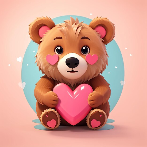 Foto lindo oso amor corazón signo de dibujos animados icono vectorial ilustración animal icono de vacaciones concepto aislado