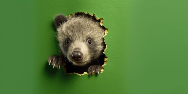 Lindo oso asomándose por un agujero en la pared agujero rasgado maqueta de marco de espacio de copia vacía Imagen de IA generativa weber