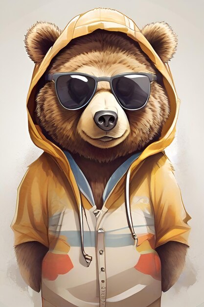 Lindo oso con chaqueta y gafas de sol Juguete de oso fresco para postales