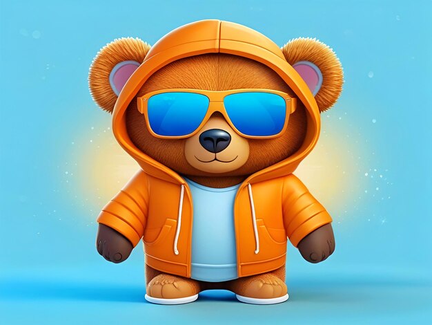Lindo oso con chaqueta y gafas de sol Juguete de oso fresco para postales