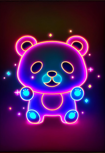 Lindo oso Kawaii que brilla intensamente ai generativo colorido