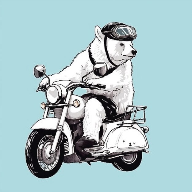 Foto lindo oso montando motocicleta caricatura personaje ilustración