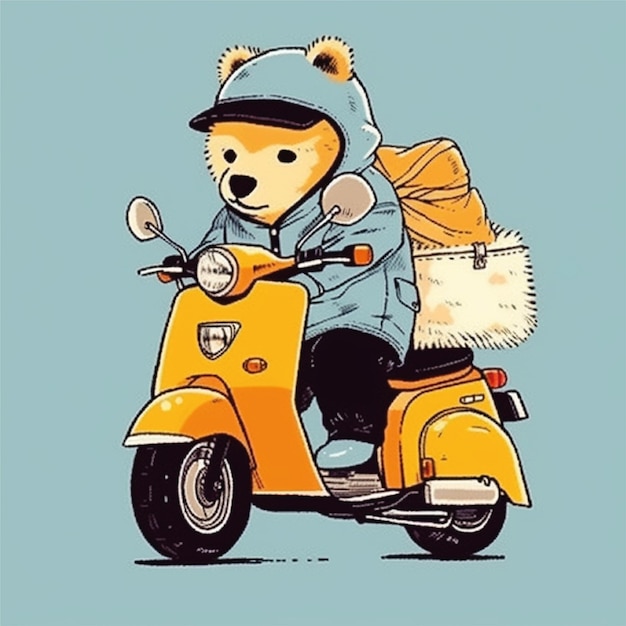 lindo oso montando motocicleta caricatura personaje ilustración