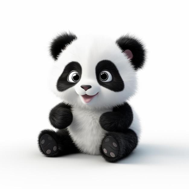 El lindo oso panda 3D sentado Rendering hiperdetallado realista