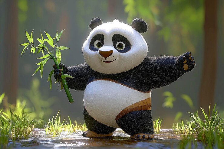 Foto el lindo oso panda con el bambú