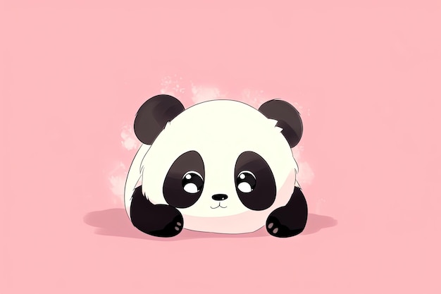 El lindo oso panda en un fondo rosado estilo anime IA generativa