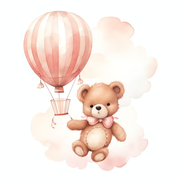 Lindo oso de peluche acuarela volando ilustración osos de peluche clipart