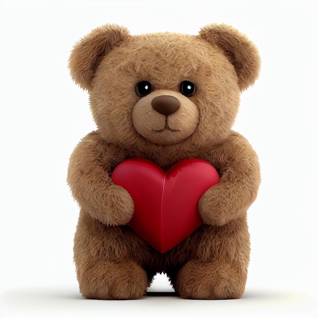 Lindo oso de peluche con amor de corazón y tarjeta de san valentín 3d render ilustración