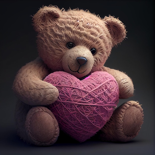 Lindo oso de peluche con amor de corazón y tarjeta de san valentín 3d render ilustración