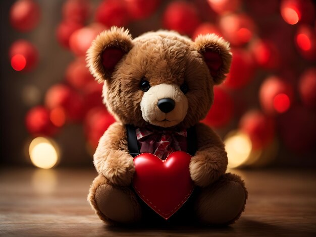 Foto lindo oso de peluche con corazón rojo concepto de san valentín