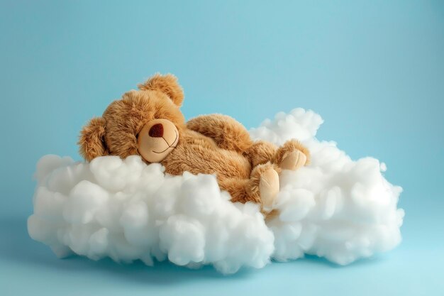 Foto el lindo oso de peluche durmiendo en la nube se relaja y sueña