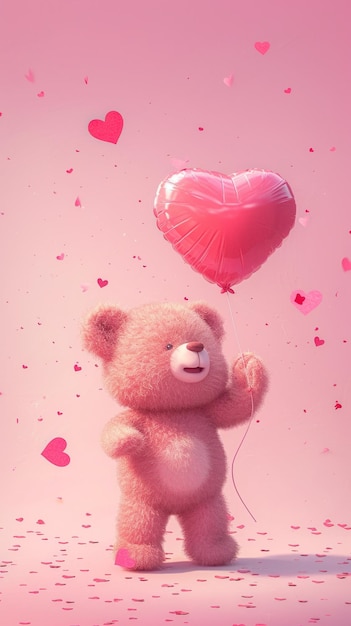 Foto un lindo oso de peluche con fondo rosado