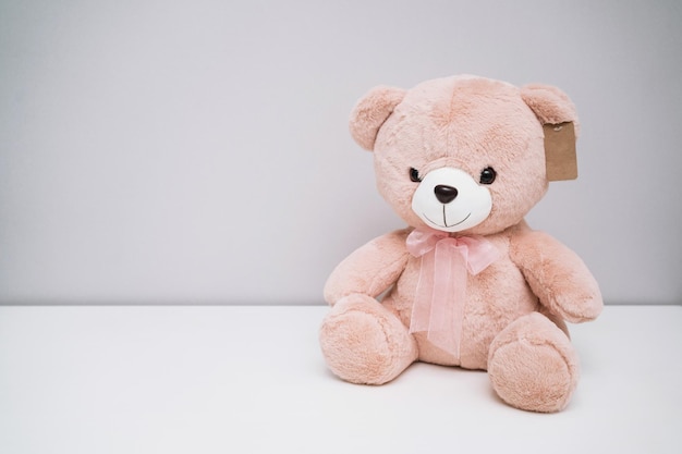 Foto lindo oso de peluche rosa un lugar para escribir sobre juguetes etiquetas mocap para juguetes para niños