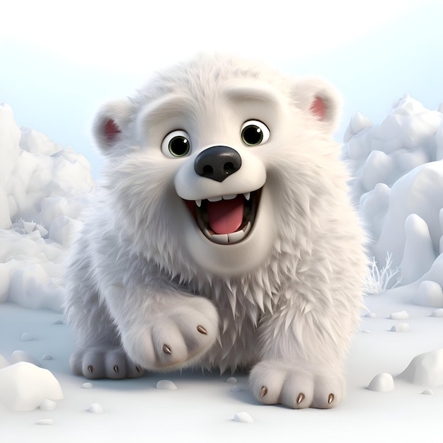 El lindo oso polar blanco en el paisaje invernal 3D Ilustración