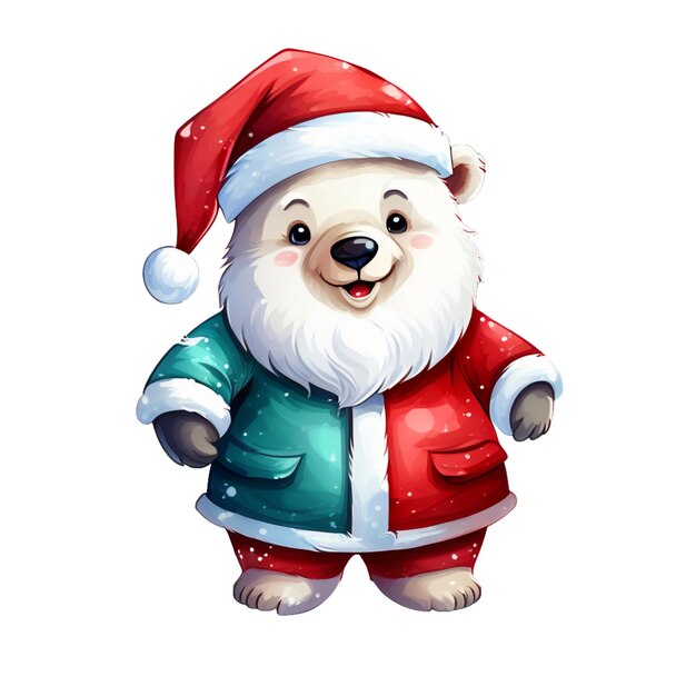 Un lindo oso polar con el traje de Papá Noel