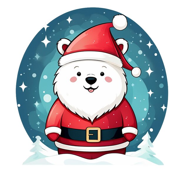 Un lindo oso polar con el traje de Papá Noel