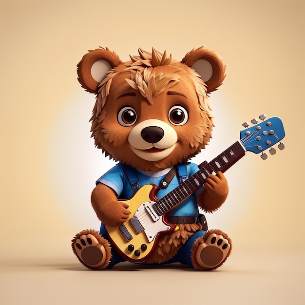 Lindo oso tocando la guitarra con la mano de metal ilustración de icono vectorial de dibujos animados