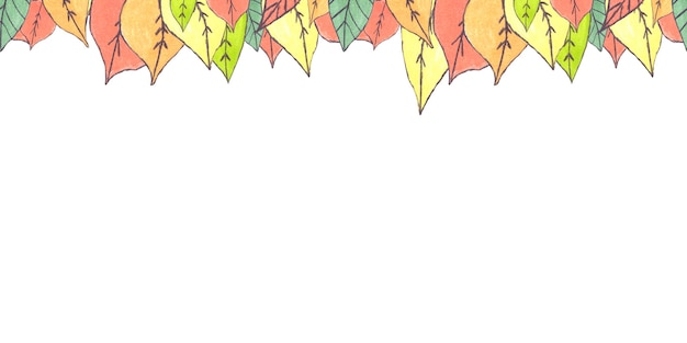 Lindo otoño multicolor doodle acuarela hojas sobre fondo blanco geométrica frontera sin costuras 02