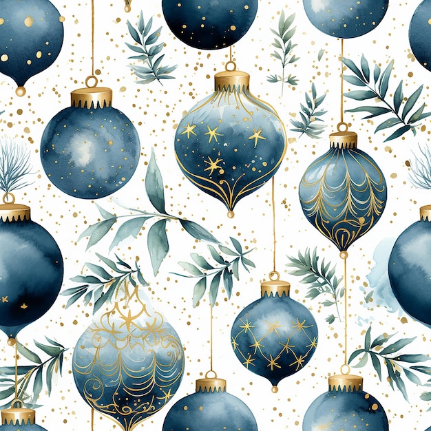 lindo padrão sem costura aquarela azul e dourado de natal