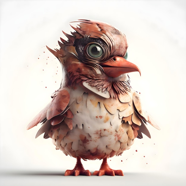 Lindo pajarito aislado sobre fondo blanco 3d render ilustración