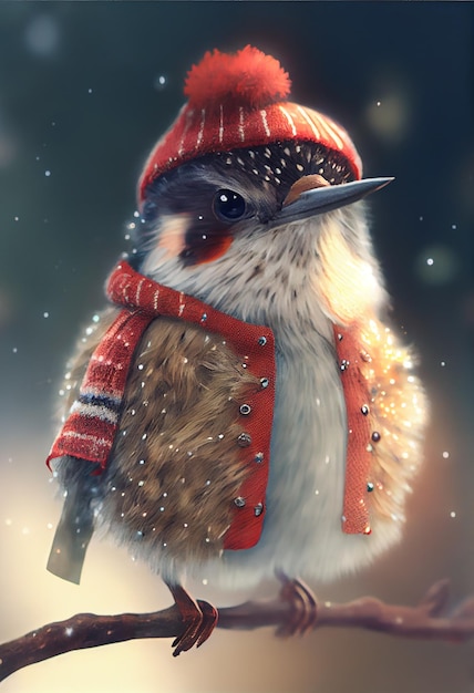 Lindo pajarito en vestuario de moda de invierno, _ai_generated