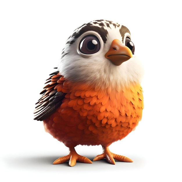 Lindo pájaro aislado en un render 3d de fondo blanco