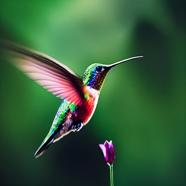 Foto lindo pájaro colibrí con colorido plumaje fotografía de primer plano