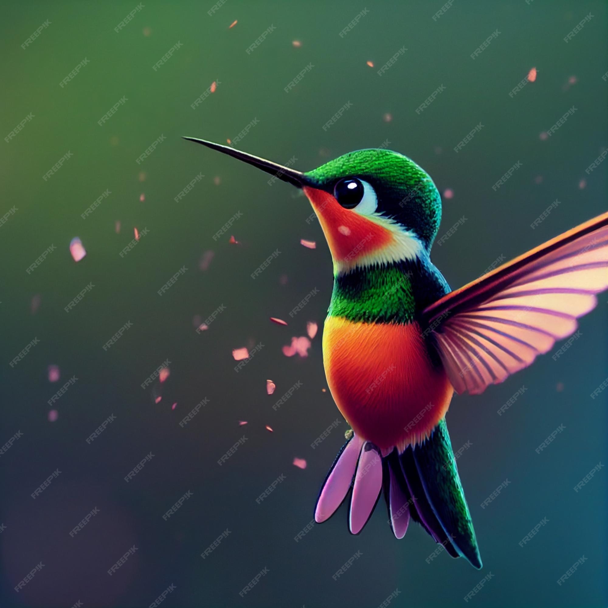 Lindo pájaro colibrí en estilo de dibujos animados con ojos grandes | Foto Premium Lindo pájaro colibrí en estilo de dibujos animados con ojos grandes | Foto Premium