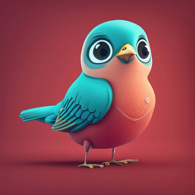 Lindo pájaro colorido sobre un fondo rojo Generativo ai