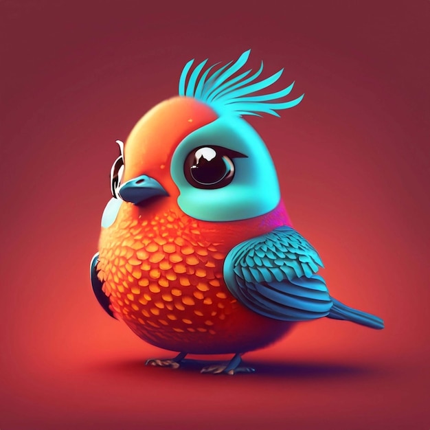 Lindo pájaro colorido sobre un fondo rojo Generativo ai