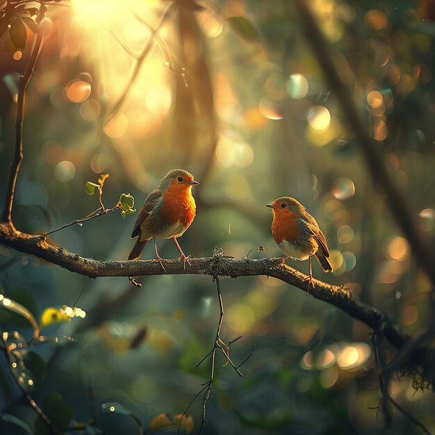 Lindo pájaro en la rama de un árbol alto cálida iluminación suave increíble sol alto detalle